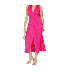 Ronny Kobo Womens Pink Satin Sleeveless Midi Dress Size 8 Elegant Evening Wear
